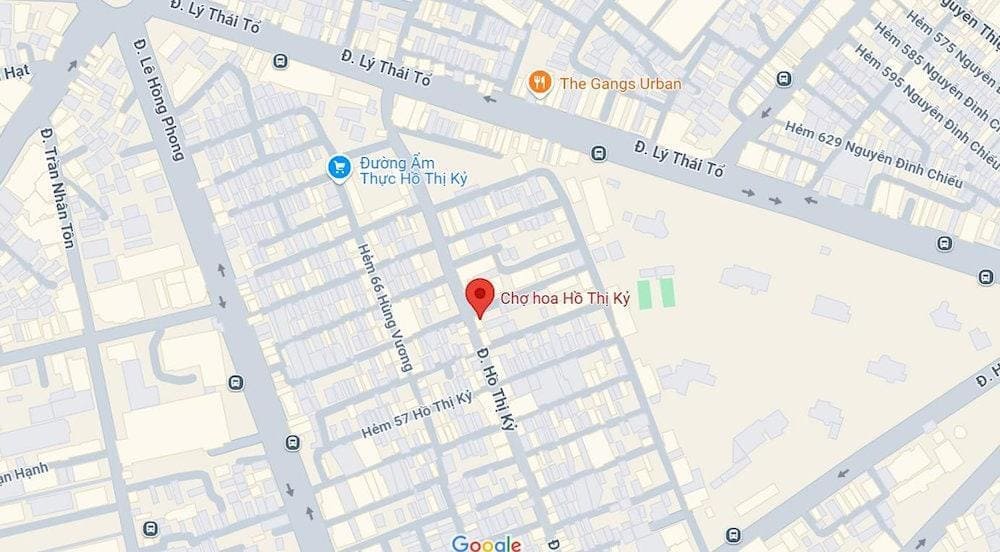 Chợ Hồ Thị Kỷ nằm trong con ngõ nhỏ, thông với một số trục đường lớn (Nguồn: Google Map)